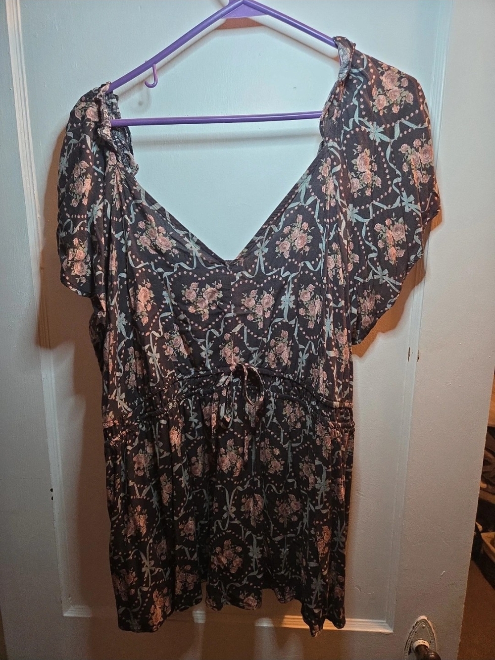 torrid Black Floral V-Neck Tunic with Pink Flowers